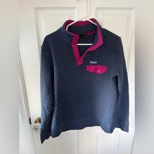 Women’s Organic Cotton Quilt Snap-T® Pullover Navy with Pink Accents size medium